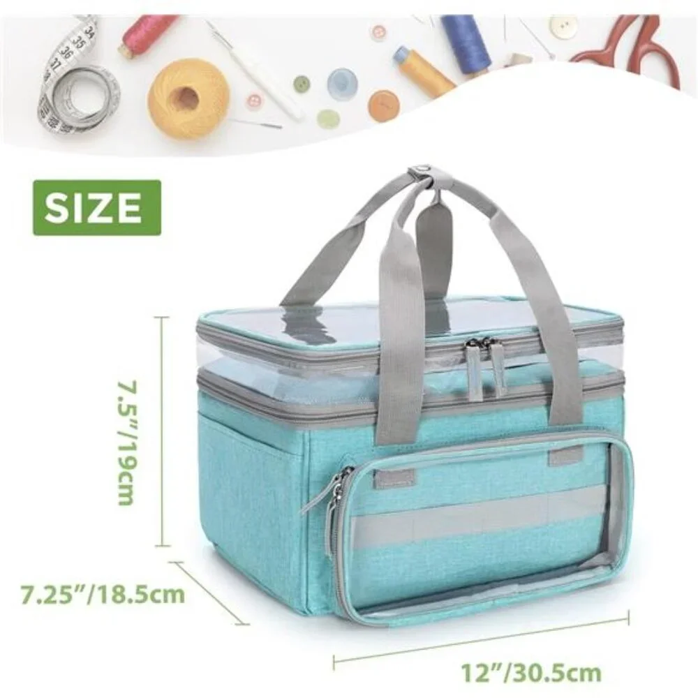 Double-Layer Sewing Storage Organizer with Transparent Compartment, Large